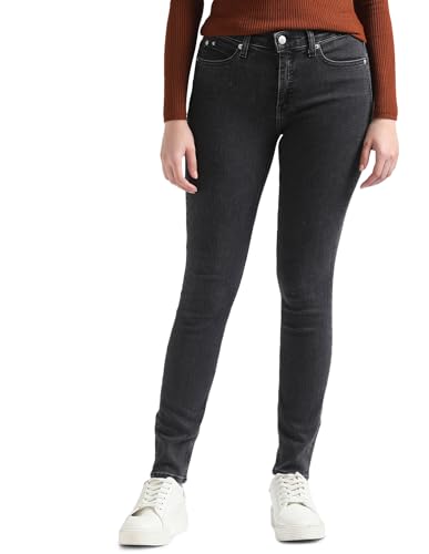 Calvin Klein Jeans Damen Jeans Mid Rise Skinny Fit, Schwarz (Denim Black), 31W / 30L