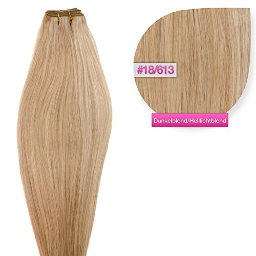 Weft Echthaartresse glatt 100% indisches Echthaar 60cm Haarverlängerung Extensions in 29 wählbaren Farben Nr. 18/613