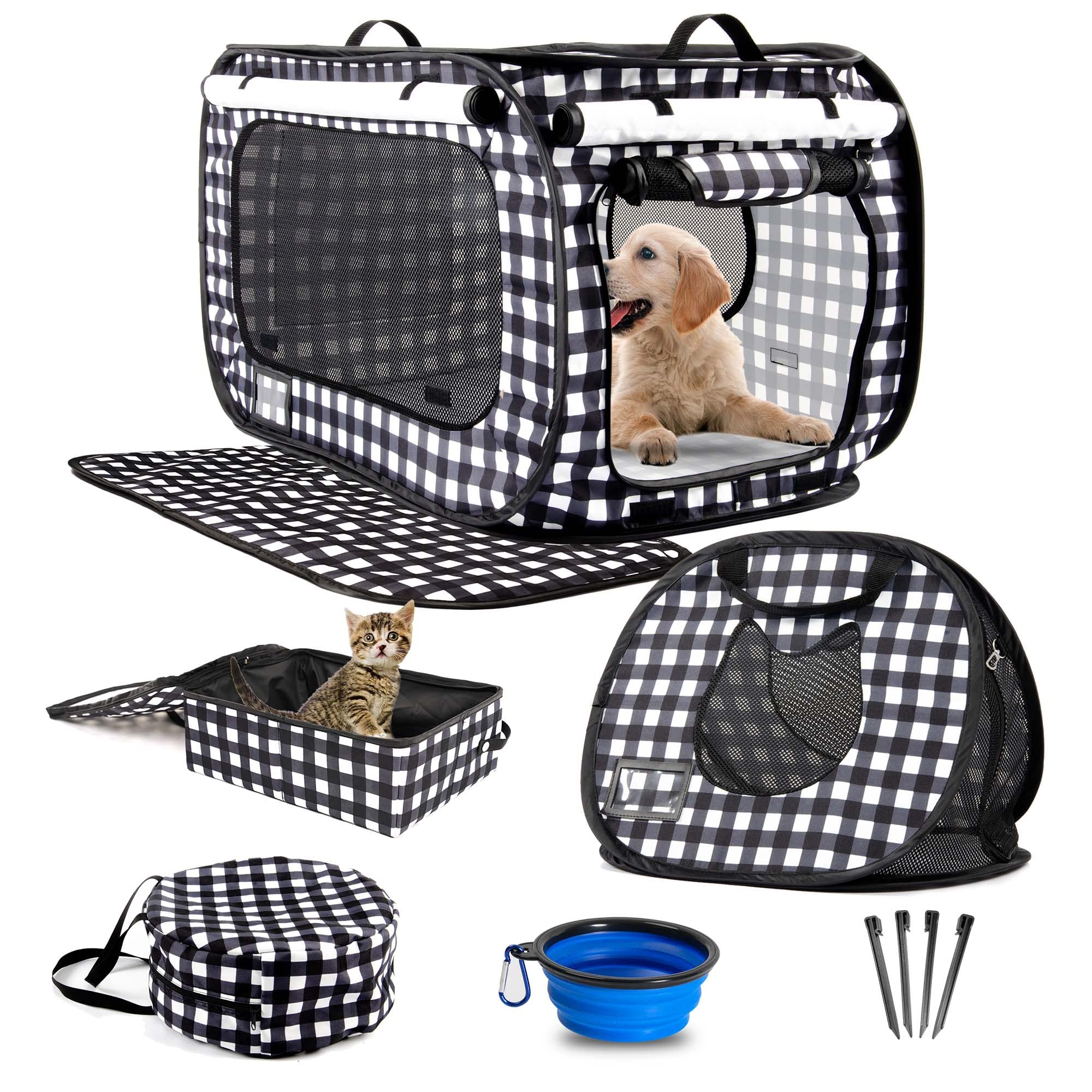 Mispace Tragbarer Katzenkäfig für Welpen und Hunde, bequeme Reisebox für Welpen und Hunde, mit tragbarer Tragetasche/Pop-Up-Mini-Käfig/Matten und Katzentoilette