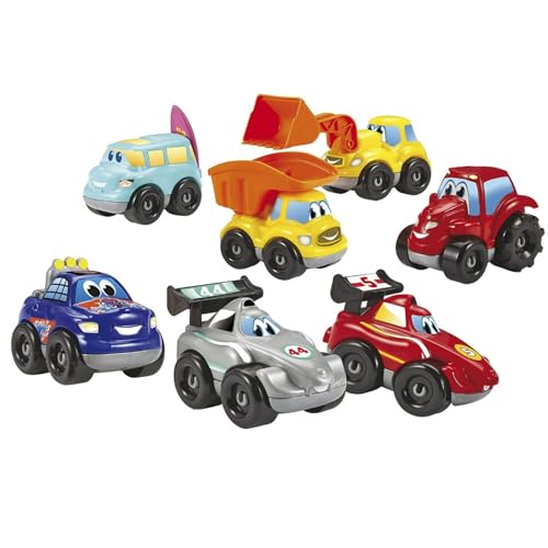 Ecoiffier Spielzeug 3298 – Set 7 Fahrzeuge Fast Car Abrick – Bauspiel für Kinder – ab 18 Monaten