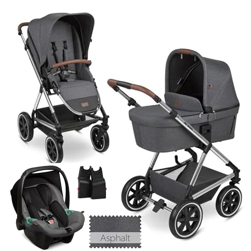 ABC Design 3in1 Kinderwagen Set Vicon 4 Air - Trio Kinderwagenset mit Luftreifen, Babyschale und Sportwagen Sitz und Schutzpaket - Asphalt Grau