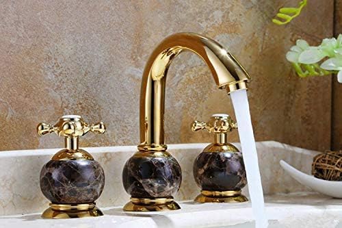 FEAOTY Gold Marmor Drei Löcher Sitzen Galvanisieren Im Europäischen Stil Im Amerikanischen Stil Satin-Finish Waschbecken Wasserhahn Fengong