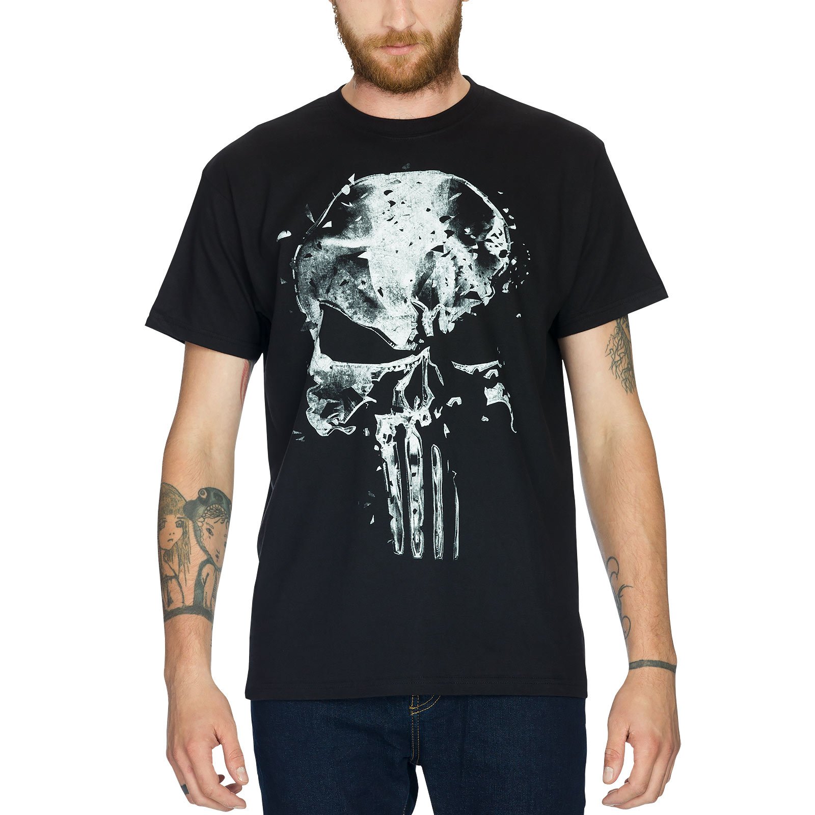 Elbenwald Punisher Marvel T-Shirt Skull Brustprint für Herren schwarz - L