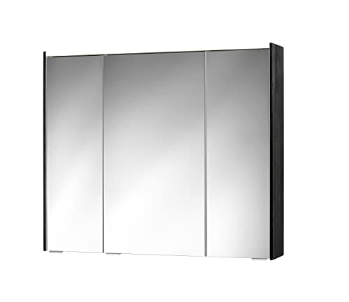 Sieper Spiegelschrank KHX mit LED Beleuchtung 90 cm breit, Badezimmer Spiegelschrank aus MDF | Holzdekor Dunkel