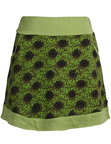 Vishes - Alternative Bekleidung - Damen Baumwoll-Rock 80er Jahre Retro Muster Bedruckt Taschen Olive 46
