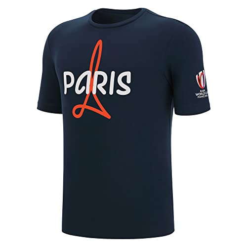 Macron T-Shirt für Erwachsene, Rugby Paris World Cup 2023, offizielles Lizenzprodukt, blau, L