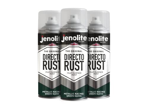 JENOLITE Directorust Metallic Racing Green Glanz-Sprühfarbe, direkt auf Rost auftragen – Grundierung, Unterlack und Decklack – 3 x 400 ml