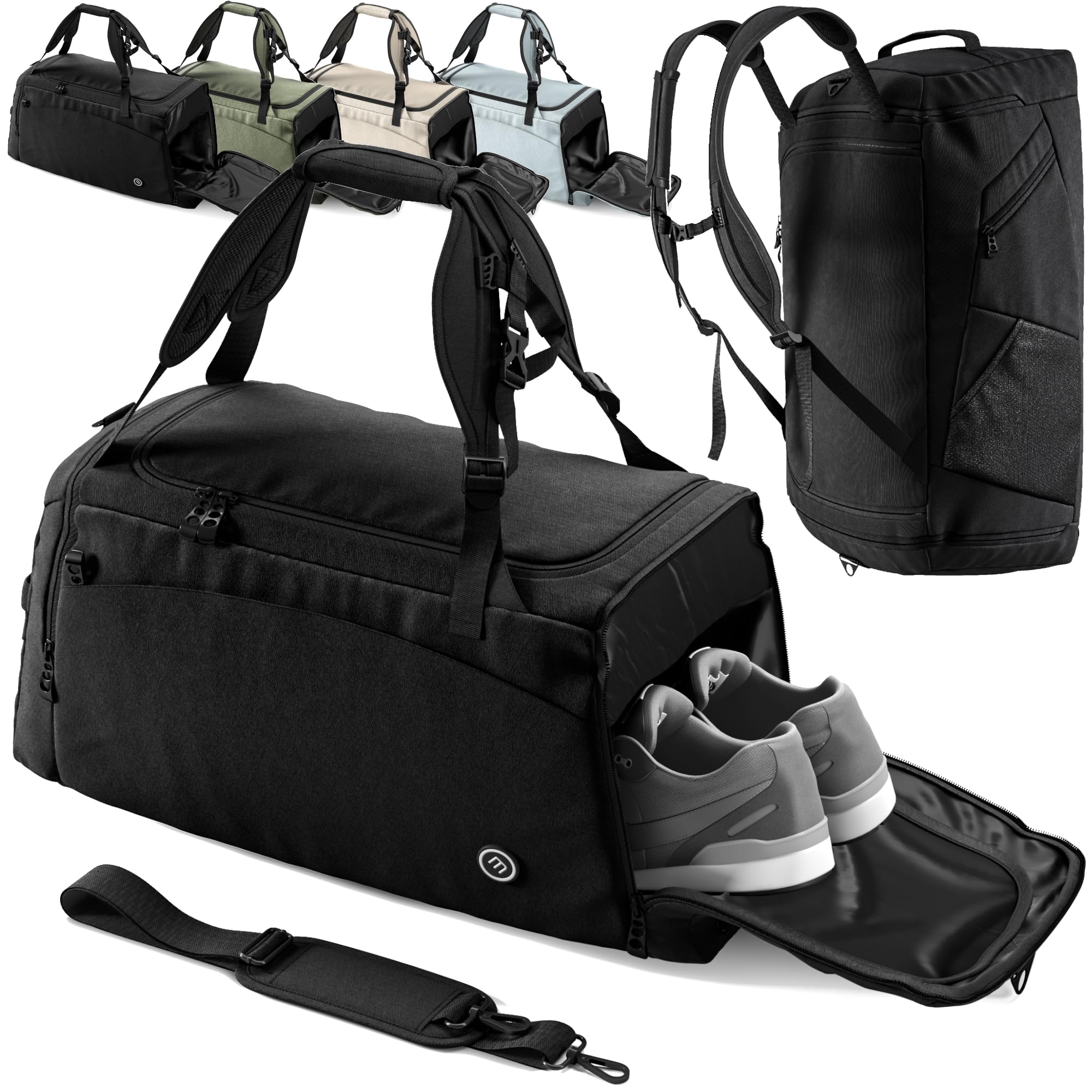 Sporttasche Trainingstasche + Rucksack, Schuhfach, Nassfach | Reisetasche Schwimmtasche Fitnesstasche Sport Gym Fitness Umhängetasche Handgepäck Weekender Bag Reise Tasche Herren Damen| 40 L, Schwarz