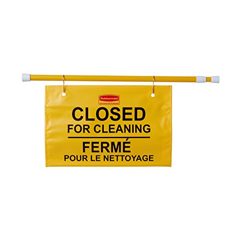 Rubbermaid Commercial Site Safety Hanging Sign Multilingual 'Closed for Cleaning' - Yellow