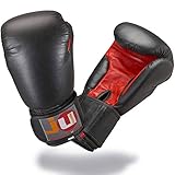 Ju-Sports Boxhandschuhe 12 oz. - Classic, schwarz/rot I Leder Boxhandschuh mit Daumenstabilisation & Klettverschluss I Box Handschuh für Herren & Damen