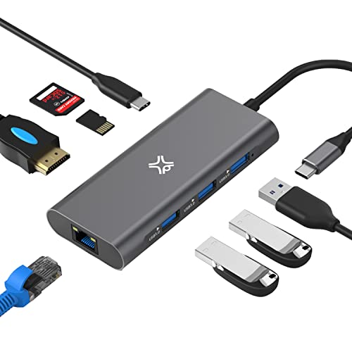 XtremeMac Multifunktionaler USB-C Hub für MacBook, 4K HDMI, USB 3.0, SD/Micro-Kartenleser, Ethernet-Port, Bis zu 100W PD, 40Gb/s Datenübertragung - Verbessern Sie Konnektivität und Effizienz!