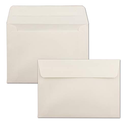 100x Briefumschläge Natur-Weiß DIN C6 Format 114 x 162 mm - Haftklebung - Kuverts ohne Fenster - Weihnachten, Grußkarten & Einladungen - Für A6 & A4 Papier
