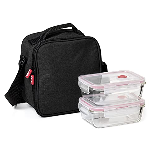 Tatay Urban Food Casual – Isolierte Lunchtasche, 3 l Fassungsvermögen, mit 2 Glasbehältern, 0,57 l, Schwarz, 22 x 12 x 21,5 cm