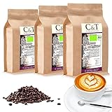 C&T Bio Espresso Crema | Cafe entkoffeiniert 100 % Arabica 3x1000 g ganze Bohnen Gastro-Sparpack im Kraftpapierbeutel