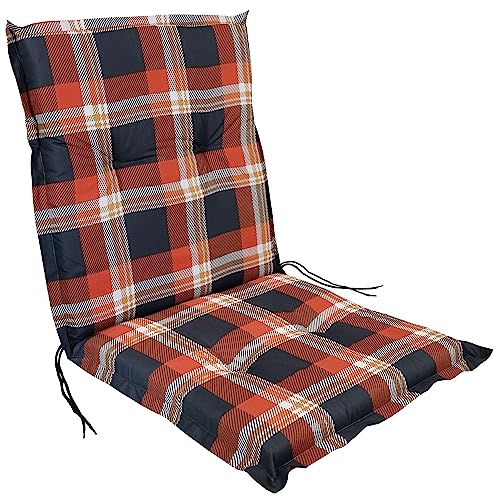 DILUMA Niedriglehner Auflage Naxos für Gartenstühle 98x49 cm Karo Orange-Anthrazit - 6 cm Starke Stuhlauflage mit Komfortschaumkern und Bezug aus Baumwoll-Mischgewebe - Made in EU mit ÖkoTex100