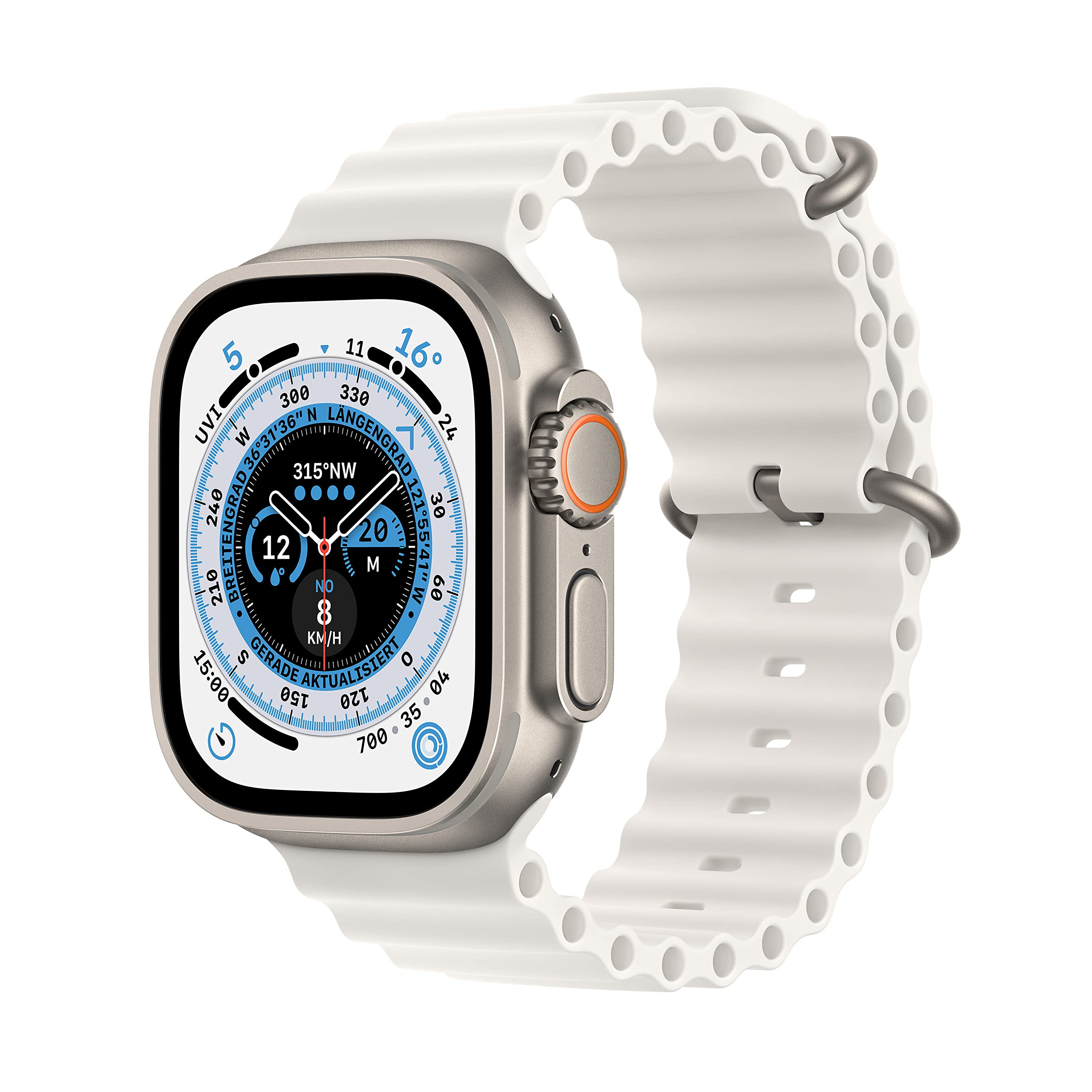 Apple Watch Ultra (GPS + Cellular mit 49mm) Titangehäuse mit Ocean Armband Weiß - One Size (Generalüberholt)