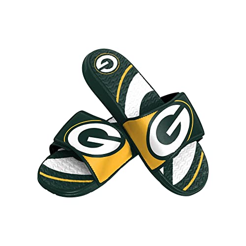 Foco Green Bay Packers NFL Colorblock Big Logo Gel Slide Green Yellow Badelatschen Hausschuhe - XL