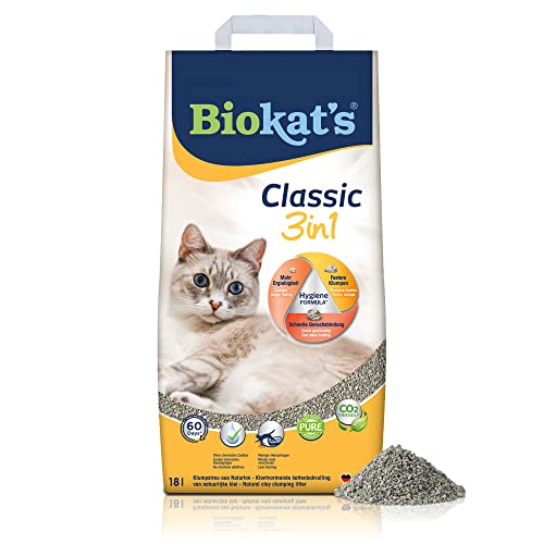 Biokat's Classic 3in1 ohne Duft - Klumpende Katzenstreu mit 3 unterschiedlichen Korngrößen - 1 Sack (1 x 18 L)