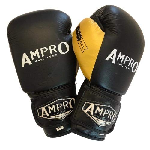 Ampro Impact Gel-Sparring-Handschuhe – Boxen/Training/Spar/Tasche/Boxsack/Pads/Handschuh (Schwarz/Gold, 400 g)