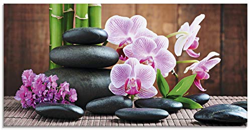 Artland Qualitätsbilder | Glasbilder Deko Glas Bilder 100 x 50 cm Spa Bild mit Zen Steinen und Orchideen A6MJ
