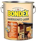 Bondex Dauerschutz Lasur Kiefer 4 L für 52 m² | Hoher Wetter- und UV-Schutz bis zu 8 Jahre | Tropfgehemmt | Natürliches Abwittern - kein Abplatzen | Dauerschutzlasur| Holzlasur