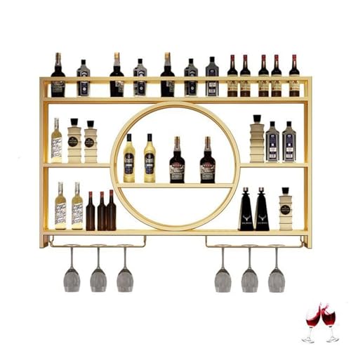JLVAWIN Lagerregal An der Wand montiertes Weinregal, hängender runder Weinregalschrank aus Metall, Weinflaschenregal im Vintage-Stil, for Heimrestaurantbars (Farbe: Gold) Regale