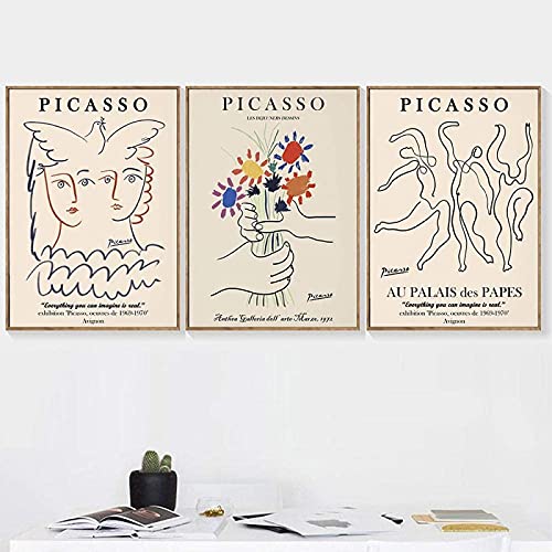 SXXRZA Wunderschönes Bild 3 Stück 40x60cm kein Rahmen Picasso Poster Matisse Style Wandkunst Vintage Abstrakte Body Girl Tanzlinien Gemälde Blume Wohnkultur