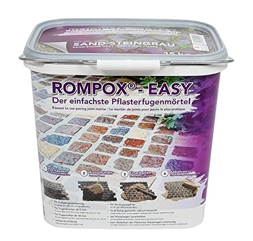 ROMPOX - EASY 1K Pflasterfugenmörtel 15 kg - Sand-Steingrau 1-komponentig für leichte Belastung - Grundlage für eine feste und saubere Pflasterfuge