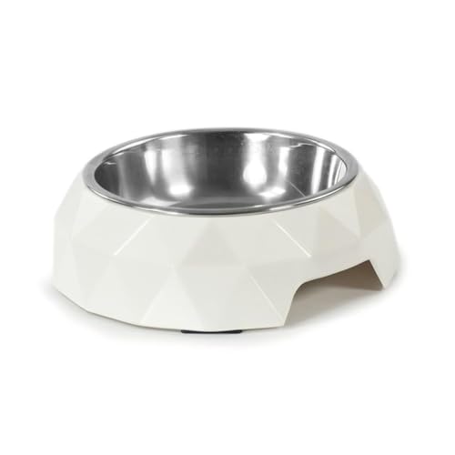 Record Hundenapf Diamond – Edelstahl und Melamin – abnehmbar – mit rutschfesten Noppen – Maße: Ø 22,5 cm – Fassungsvermögen 700 ml – Farbe Weiß