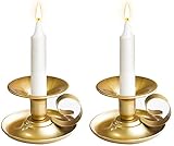 2er Set Metall Vintage Kerzenständer Deko mit Griff,Goldener Deko Kerzenhalter10x6cm Leuchter,Wohnzimmer Schlafzimmer Esstisch deko, Gold