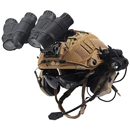 AQzxdc Fast Airsoft-Helm Sets, mit Vier Augen Fernrohr-Modell und Schalldichten Kopfhörern, Taschenlampen, Schutzbrillen, Signallampen etc, für Paintball Outdoor-Jagd BBS,Be max