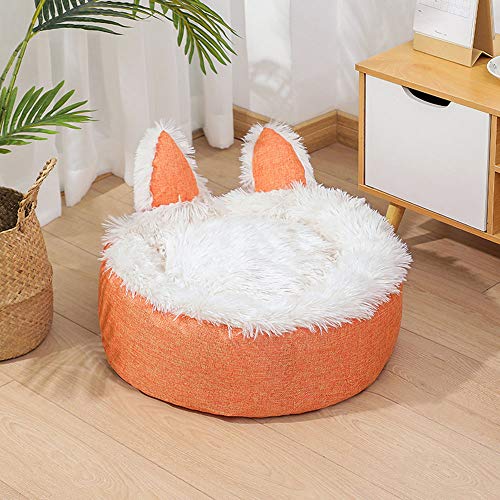 N\A Haustierbett für kleine und mittelgroße Haustiere, Kaninchenform, rund, Mikro-Plüschstoff, 80 cm, Orange