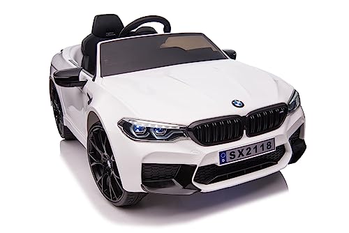 Elektro Kinderfahrzeug BMW M5 - lizenziert - 12V7A Akku, 2 Motoren- 2,4Ghz Fernsteuerung, MP3, Ledersitz+Eva (Weiss)