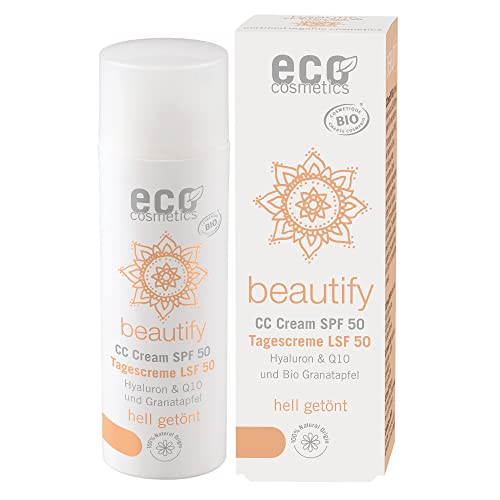 eco cosmetics Bio CC Cream, Tagescreme getönt hell mit OPC, Q10 und Hyaluronsäure, vegane Anti Faltencreme, LSF 50, 1x 50ml