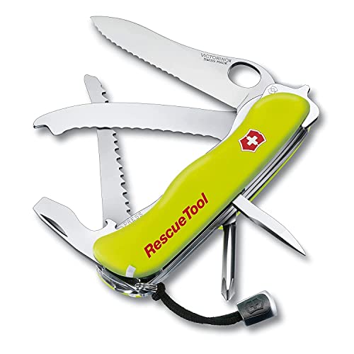Victorinox Taschenmesser Rescue Tool (15 Funktionen, Frontscheibensäge, Scheibenzertrümmerer) gelb Nachtleuchtend