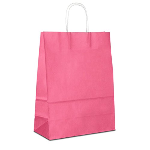Papiertüten pink mit Kordel-Henkel I 300 Stk. 22+10x28cm I Papiertragetasche für Einzelhandel, Weihnachten, Mitbringsel, TO-GO I Geschenktüten aus Kraftpapier I HUTNER
