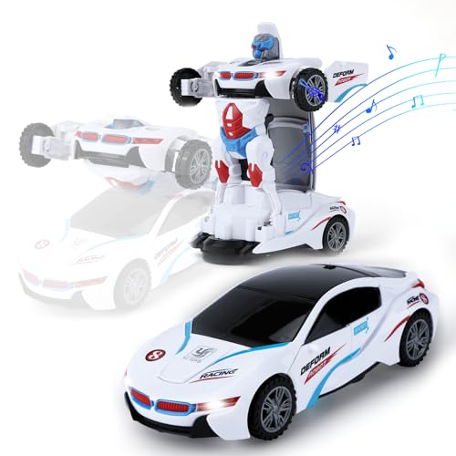 Luckits Polizeiauto Transform Auto Transformator Spielzeug Automatische Transformierung Roboter Spielzeug Auto mit Blinkenden Lichtern und Sound Auto Spielzeug für 3-7 Jahre alte Jungen Mädchen