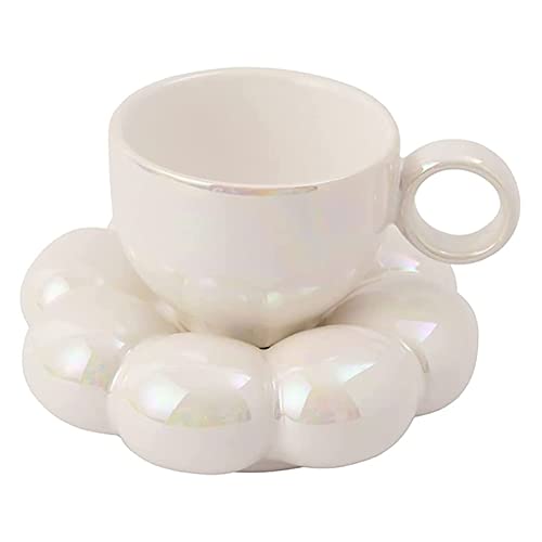 ZAYRAY Blumen-Kaffeetassen- und Untertassen-Set SüßEs Becher- und Untertassen-Set Keramik-Kaffeetasse mit Sonnenblumen-Untertasse Latte Cups 6,7 Unzen Weiß