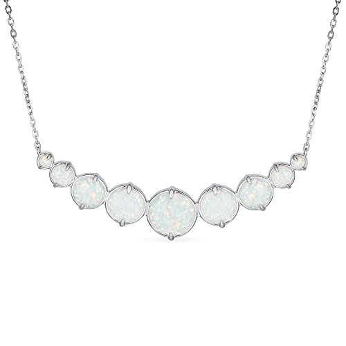 Edelstein Statement Weiß Erstellt Opal 9 Multi Round Circle Graduierte Halskette für Frauen Freundin .925 Sterling Silber Oktober Geburtsstein