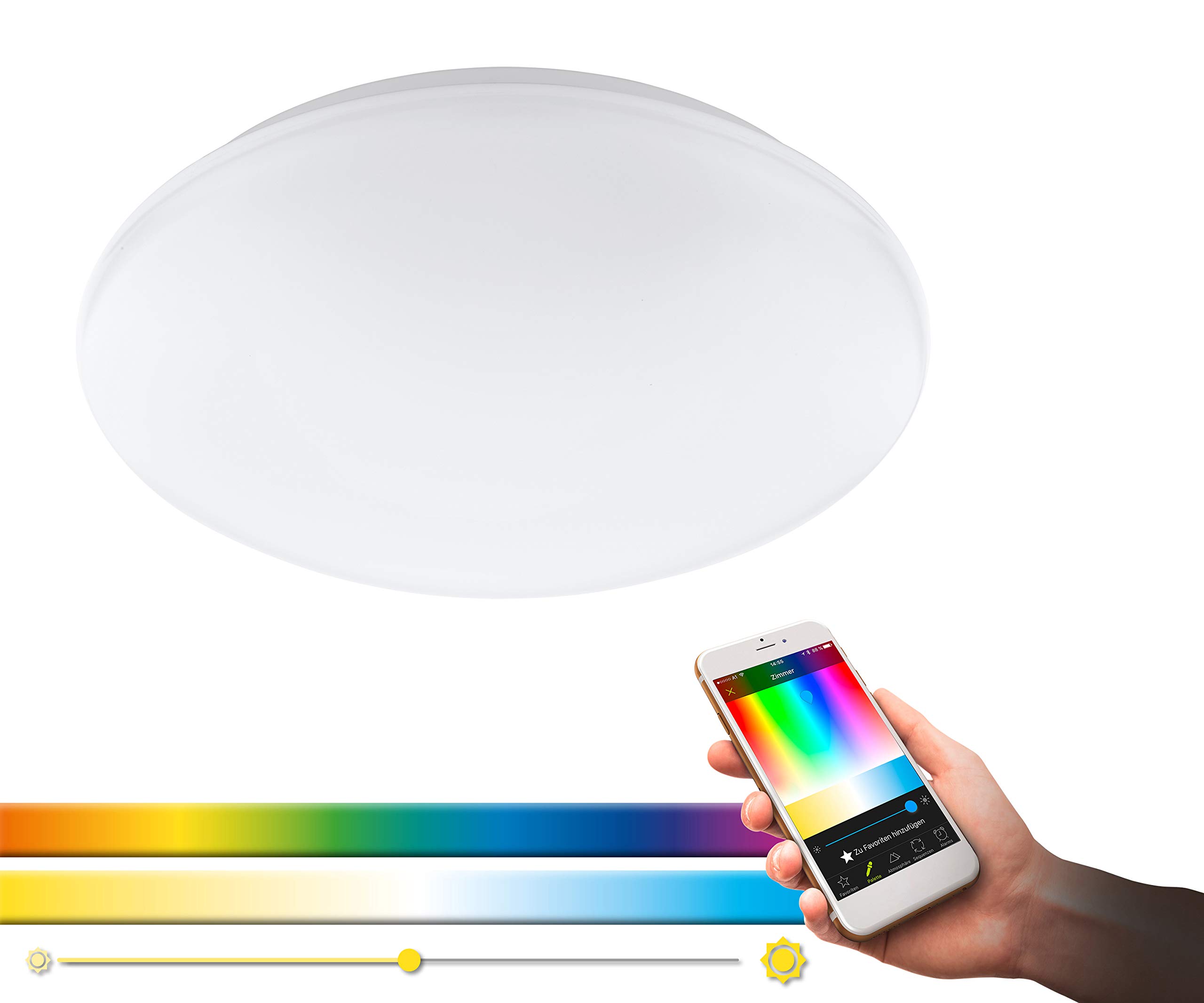 EGLO connect LED Deckenleuchte Giron-C, Smart Home Deckenlampe, Wandlampe aus Stahl, Kunststoff, Farbe: Weiß, Ø: 30 cm, dimmbar, Weißtöne und Farben einstellbar