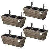 Gartenfreude 4000-1002-027 Balkonkasten Polyrattan mit Aufhängung 47 x 17 x 15 cm 4er-Set, bicolour beige