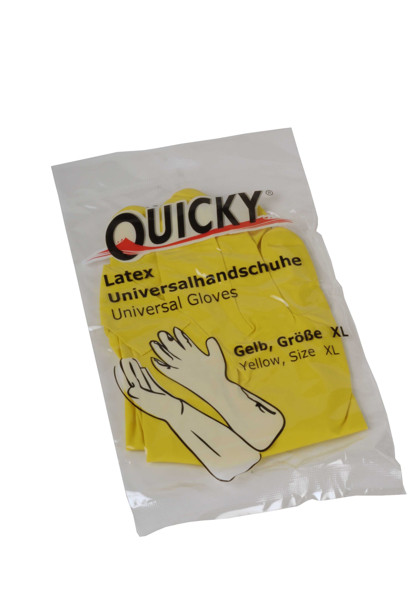 Quicky Universalhandschuhe aus Latex, Größe XL, gelb, innen leicht Baumwollbeflockt, 144er Pack (144 x 1 Paar)