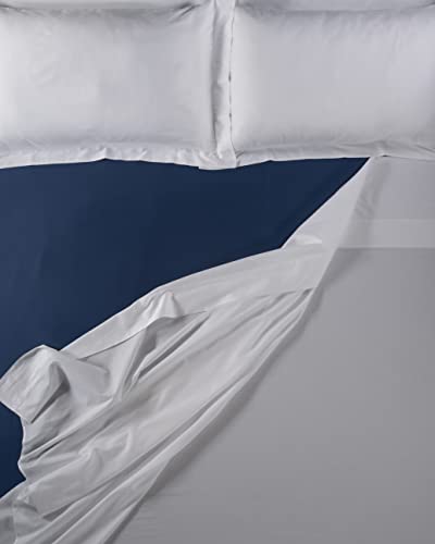 LENZUOLISSIMI - Bettwäsche aus Satin-Baumwolle, Fadenzahl 300, für Doppelbett, 180 x 200 cm,, Marineblau
