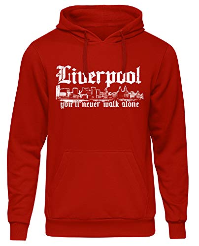 Uglyshirt89 Liverpool Skyline Männer Herren Kapuzenpullover | Stadt Sport Fussball Trikot Ultras | M2 (L, Rot)