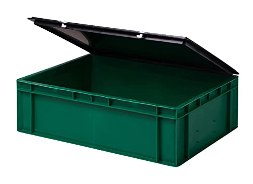 Stabile Profi Aufbewahrungsbox Stapelbox Eurobox Stapelkiste mit Deckel, Kunststoffkiste lieferbar in 5 Farben und 21 Größen für Industrie, Gewerbe, Haushalt (grün, 60x40x18 cm)