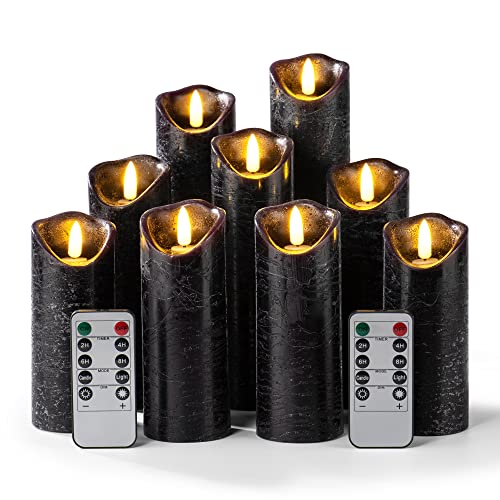 Hausware Kit ohne Flammen Kerzen Batterie mit Strom LED Wachs flackern elektrische Kerze mit Fernbedienung Timer Halloween Weihnachtsdekoration (schwarz)