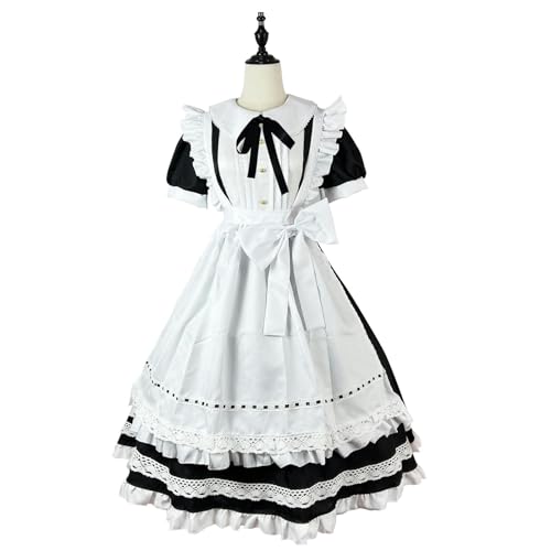 WSZJLN Traditioneller Dienstmädchen-Langrock, langärmeliges Dienstmädchen-Outfit, Cosplay, japanische Uniform, süßes Kleid, kurze Ärmel, L