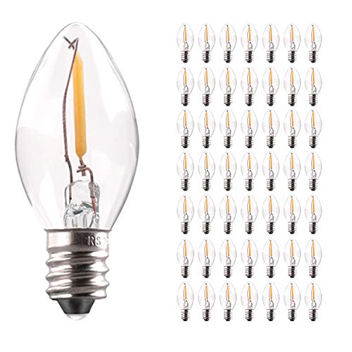 Genixgreen C7 LED-Lampe, 0.5 W leichte Kerzenlampen Christmas Village LED-Lampe 5W Glühlampen-Ersatz Edison E14 Kandelabersockel LED Filament Nachtbirne Warm White 2700K Nicht dimmbar 50er Pack
