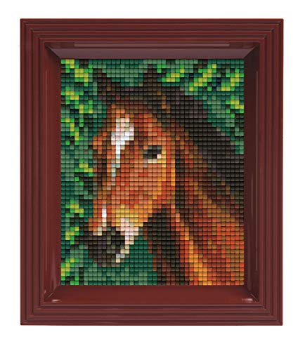 Pixel P31318 Mosaik Geschenkverpackung Pferd, Pixelbild mit Rahmen, kinderleichtes Stecksystem, ohne Bügeln und Kleben, Steinchen aus Biokunststoff