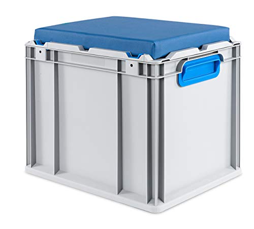 aidB Eurobox Seat Box, blau, (400x300x365 mm), Griffe geschlossen, Sitzbox mit Stauraum und abnehmbarem Kissen